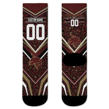 Texas State Bobcats Socks Custom Leopard Print Maroon Black Best Selling