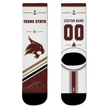 Texas State Bobcats Socks Custom Nautical Icons Maroon White Best Selling