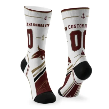 Texas State Bobcats Socks Custom Nautical Icons Maroon White Fashion Forward