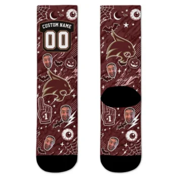 Texas State Bobcats Socks Custom Scattered Icons Maroon Best Selling