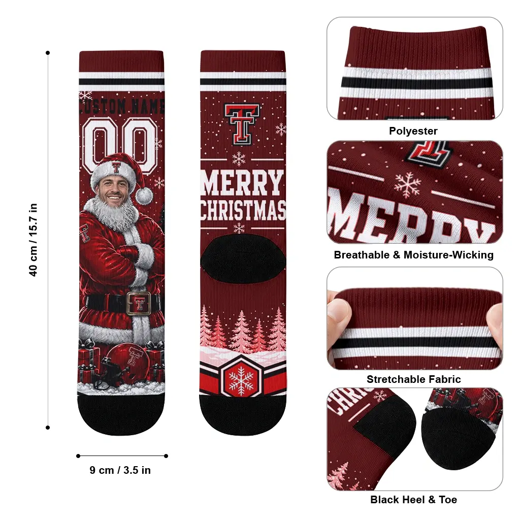 Texas Tech Red Raiders Socks Customized Snowy Scene Red White High Quality Texas Tech Red Raiders Socks Customized Snowy Scene Red White High Quality