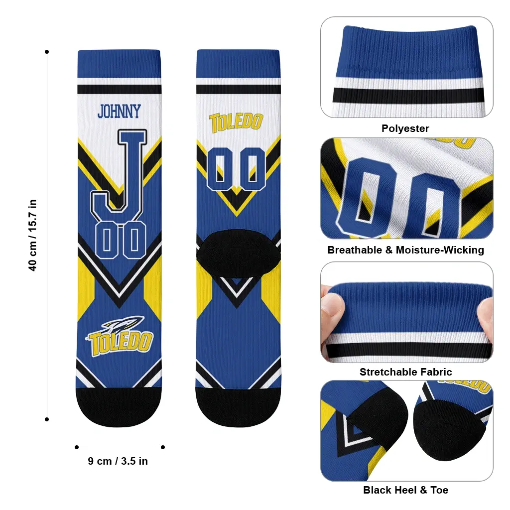 Toledo Rockets Socks Custom Arrow Blocks Blue High Quality Toledo Rockets Socks Custom Arrow Blocks Blue High Quality