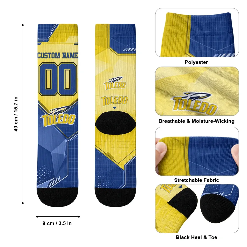 Toledo Rockets Socks Custom Geometric Tech Blue High Quality Toledo Rockets Socks Custom Geometric Tech Blue High Quality