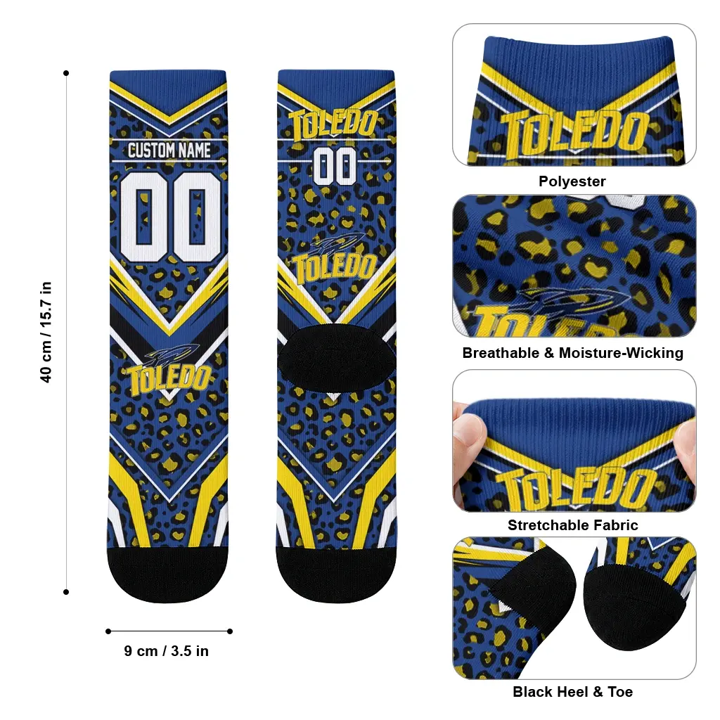 Toledo Rockets Socks Custom Leopard Print Blue Black High Quality Toledo Rockets Socks Custom Leopard Print Blue Black High Quality