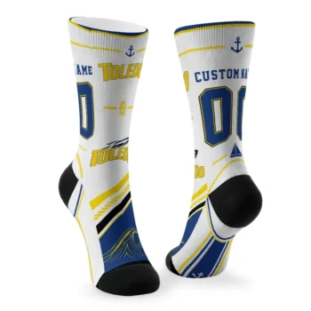 Toledo Rockets Socks Custom Nautical Icons Blue White Fashion Forward