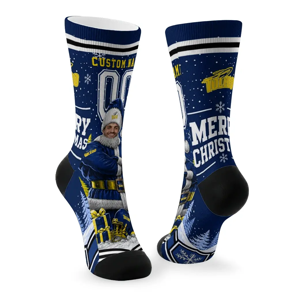 Toledo Rockets Socks Custom Snowy Scene Blue White Fashion Forward Toledo Rockets Socks Custom Snowy Scene Blue White Fashion Forward