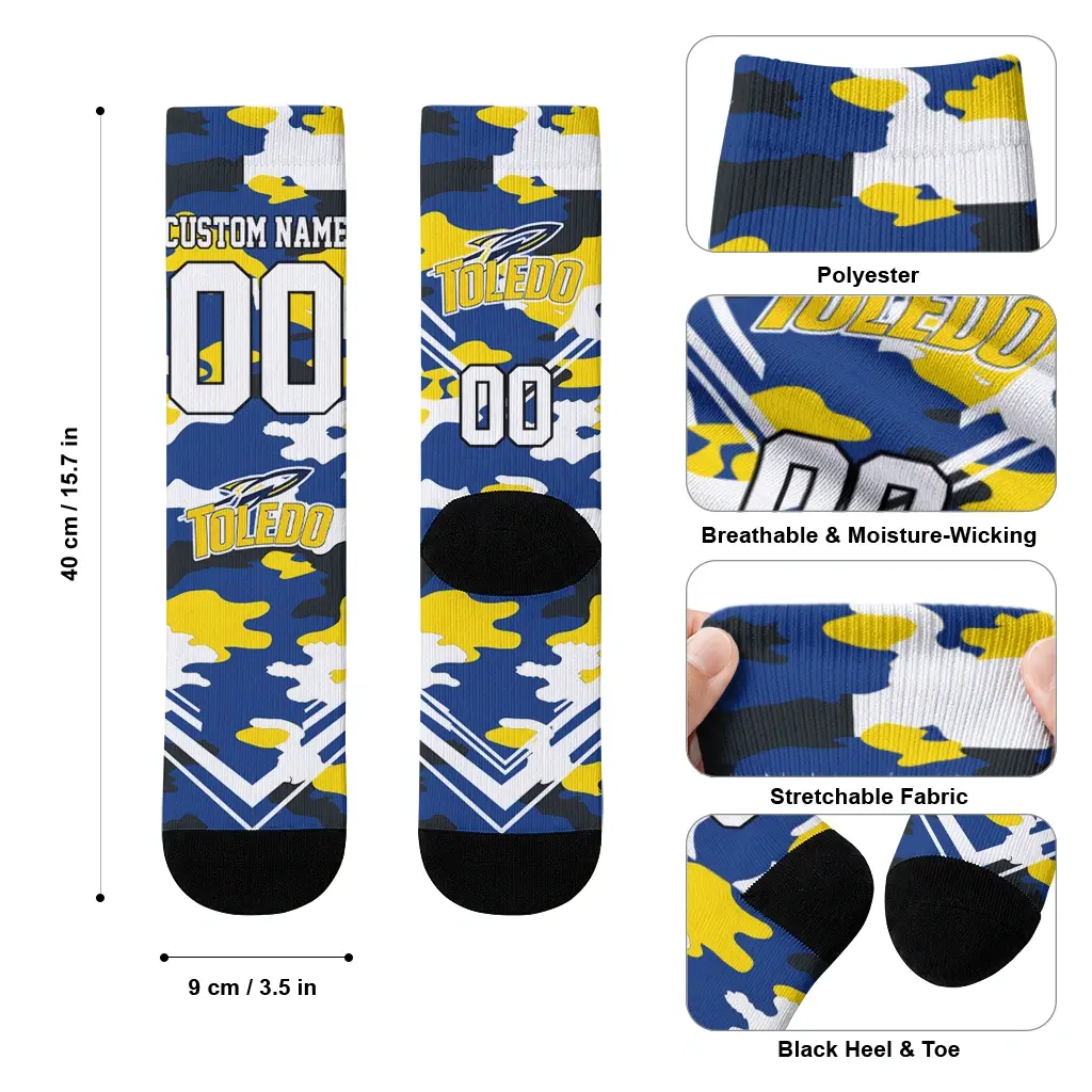 Toledo Rockets Socks Custom Woodland Camo Blue High Quality Toledo Rockets Socks Custom Woodland Camo Blue High Quality