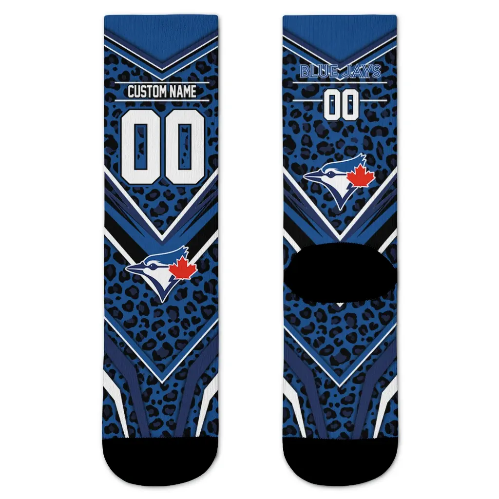 Toronto Blue Jays Socks Customized Leopard Print Blue Black Best Selling Toronto Blue Jays Socks Customized Leopard Print Blue Black Best Selling