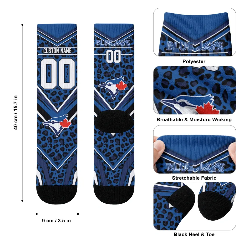Toronto Blue Jays Socks Customized Leopard Print Blue Black High Quality Toronto Blue Jays Socks Customized Leopard Print Blue Black High Quality
