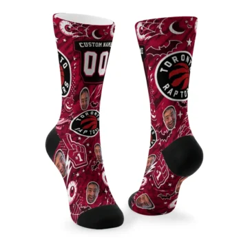 Toronto Raptors Socks Custom Scattered Icons Red Fashion Forward