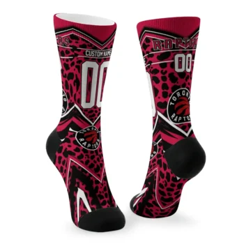 Toronto Raptors Socks Personalized Leopard Print Red Black Fashion Forward