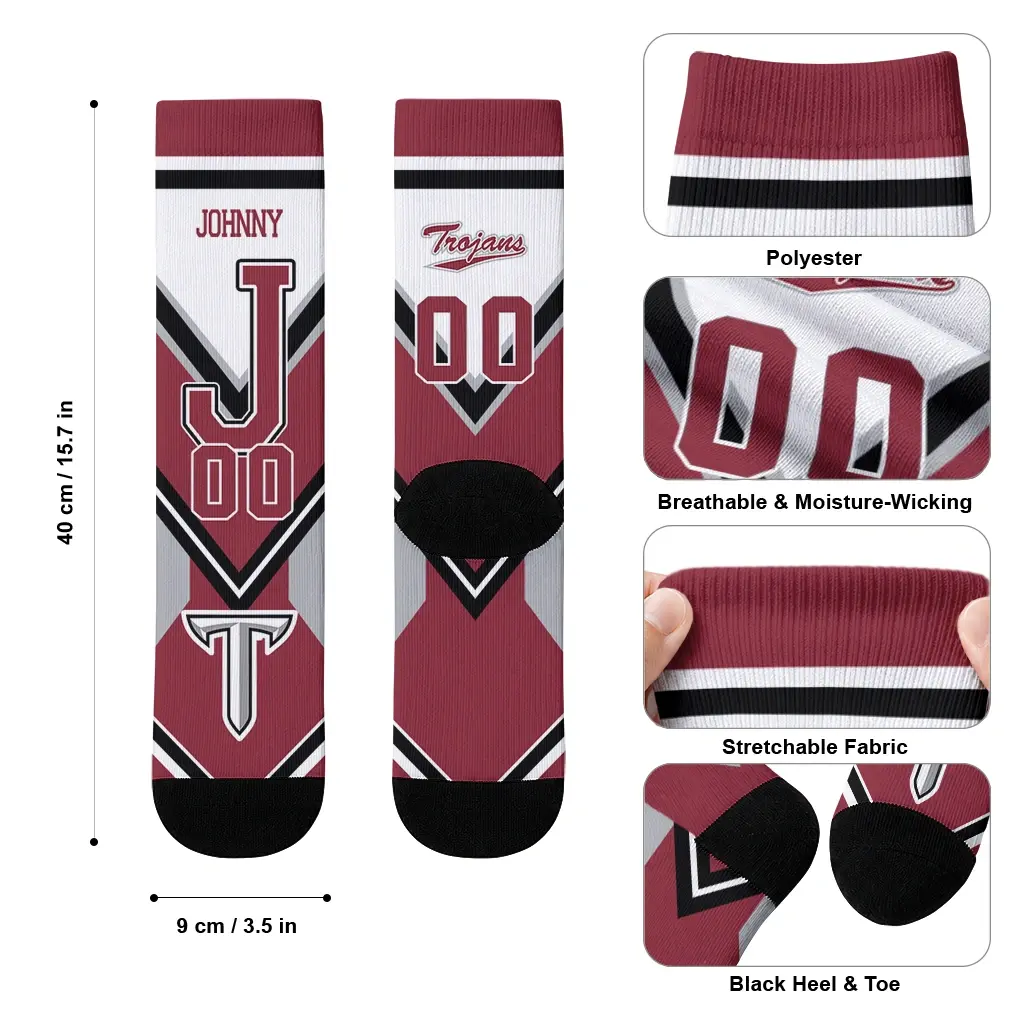 Troy Trojans Socks Personalized Arrow Blocks Red High Quality Troy Trojans Socks Personalized Arrow Blocks Red High Quality