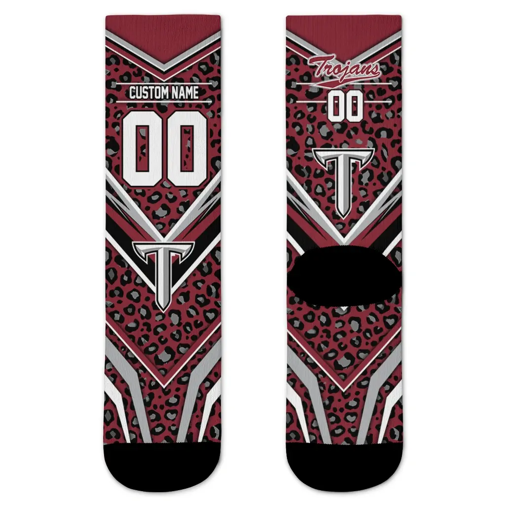 Troy Trojans Socks Personalized Leopard Print Red Black Best Selling Troy Trojans Socks Personalized Leopard Print Red Black Best Selling