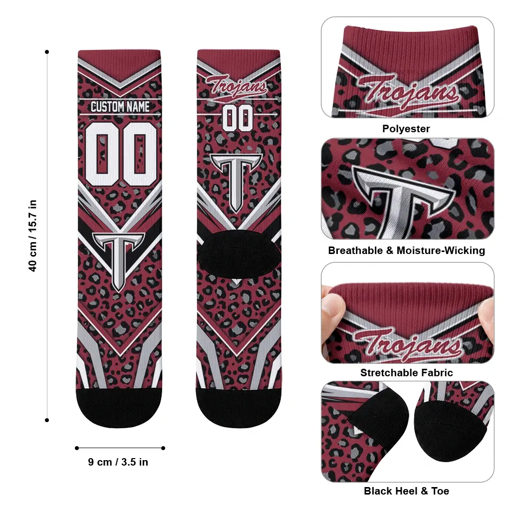 Troy Trojans Socks Personalized Leopard Print Red Black High Quality Troy Trojans Socks Personalized Leopard Print Red Black High Quality