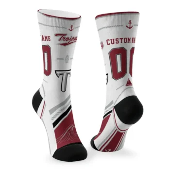 Troy Trojans Socks Personalized Nautical Icons Red White Fashion Forward