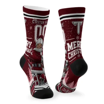 Troy Trojans Socks Personalized Snowy Scene Red White Fashion Forward