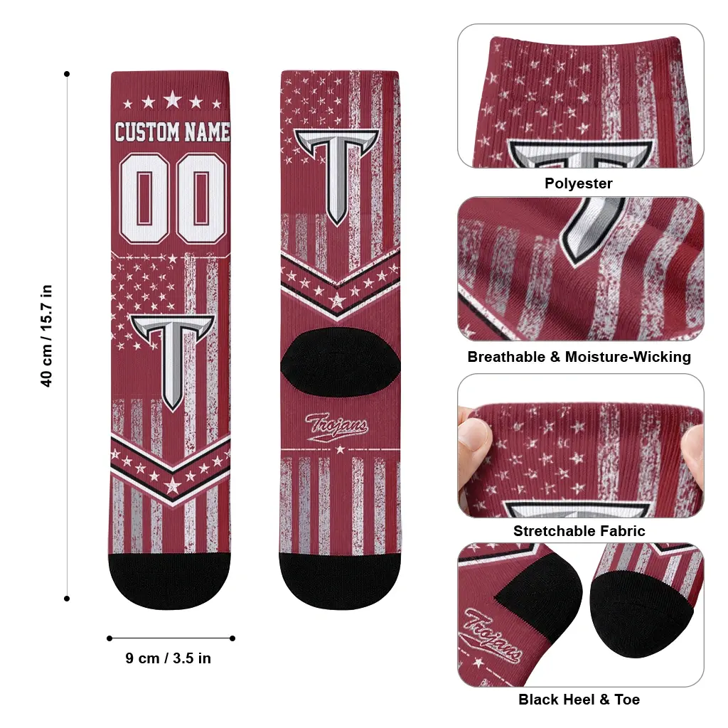Troy Trojans Socks Personalized Star Stripes Red White High Quality Troy Trojans Socks Personalized Star Stripes Red White High Quality