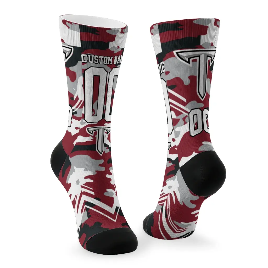 Troy Trojans Socks Personalized Woodland Camo Red Fashion Forward Troy Trojans Socks Personalized Woodland Camo Red Fashion Forward