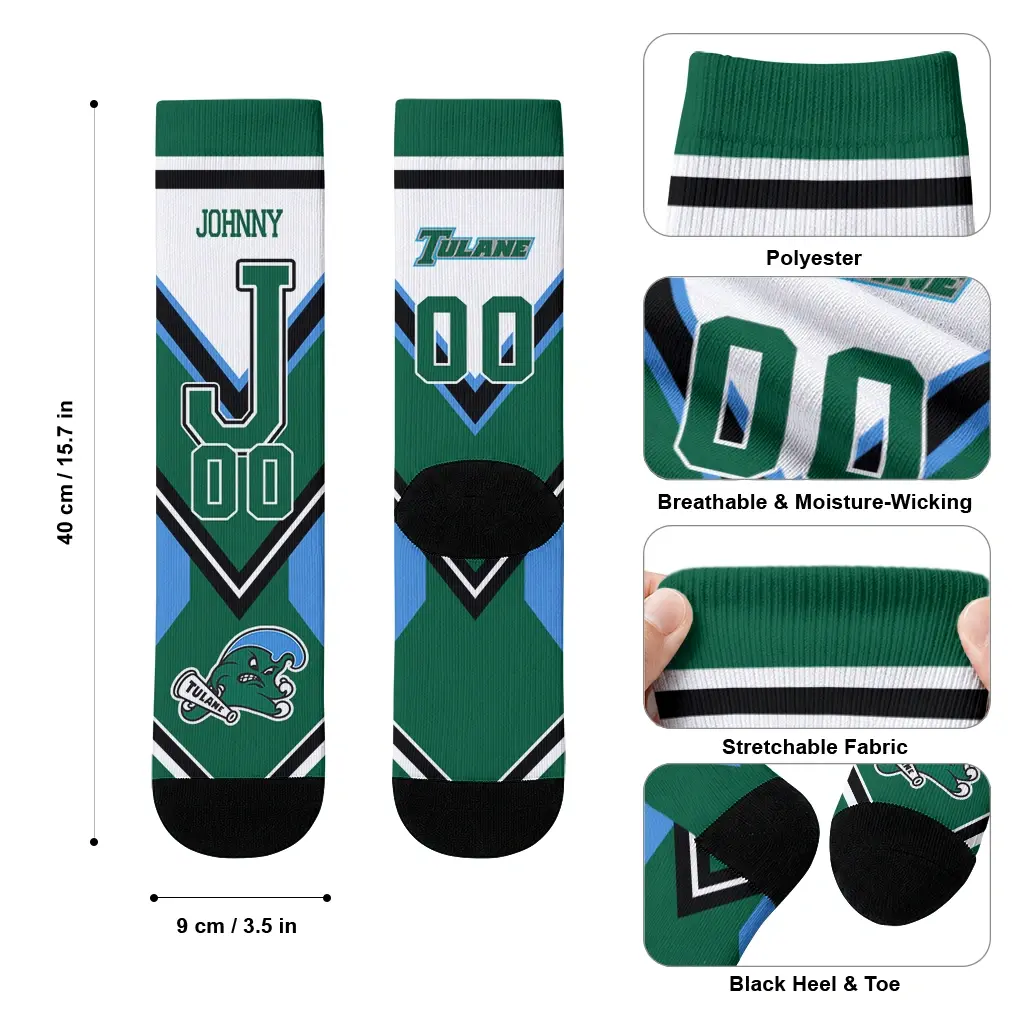 Tulane Green Wave Socks Customized Arrow Blocks Green High Quality Tulane Green Wave Socks Customized Arrow Blocks Green High Quality