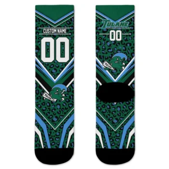 Tulane Green Wave Socks Customized Leopard Print Green Black Best Selling