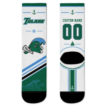 Tulane Green Wave Socks Customized Nautical Icons Green White Best Selling