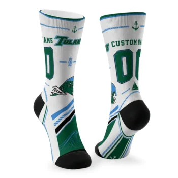 Tulane Green Wave Socks Customized Nautical Icons Green White Fashion Forward