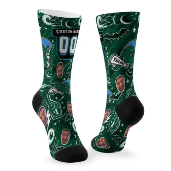 Tulane Green Wave Socks Customized Scattered Icons Green Fashion Forward