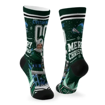 Tulane Green Wave Socks Customized Snowy Scene Green White Fashion Forward