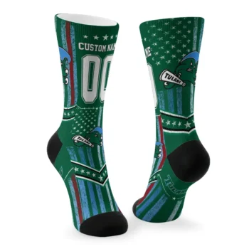 Tulane Green Wave Socks Customized Star Stripes Green White Fashion Forward