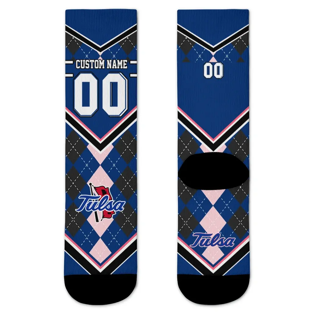 Tulsa Golden Hurricane Socks Custom Argyle Pattern Blue Best Selling Tulsa Golden Hurricane Socks Custom Argyle Pattern Blue Best Selling