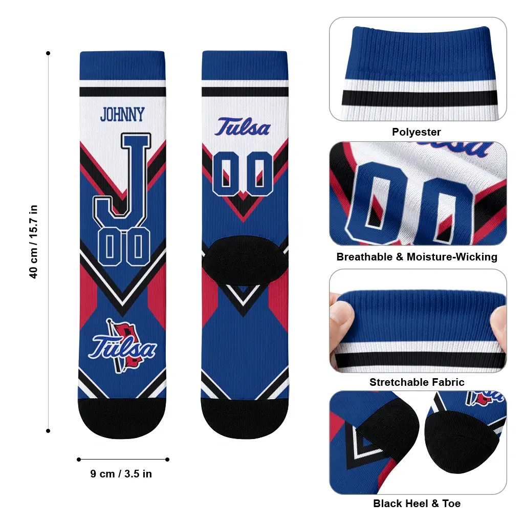 Tulsa Golden Hurricane Socks Custom Arrow Blocks Blue High Quality Tulsa Golden Hurricane Socks Custom Arrow Blocks Blue High Quality