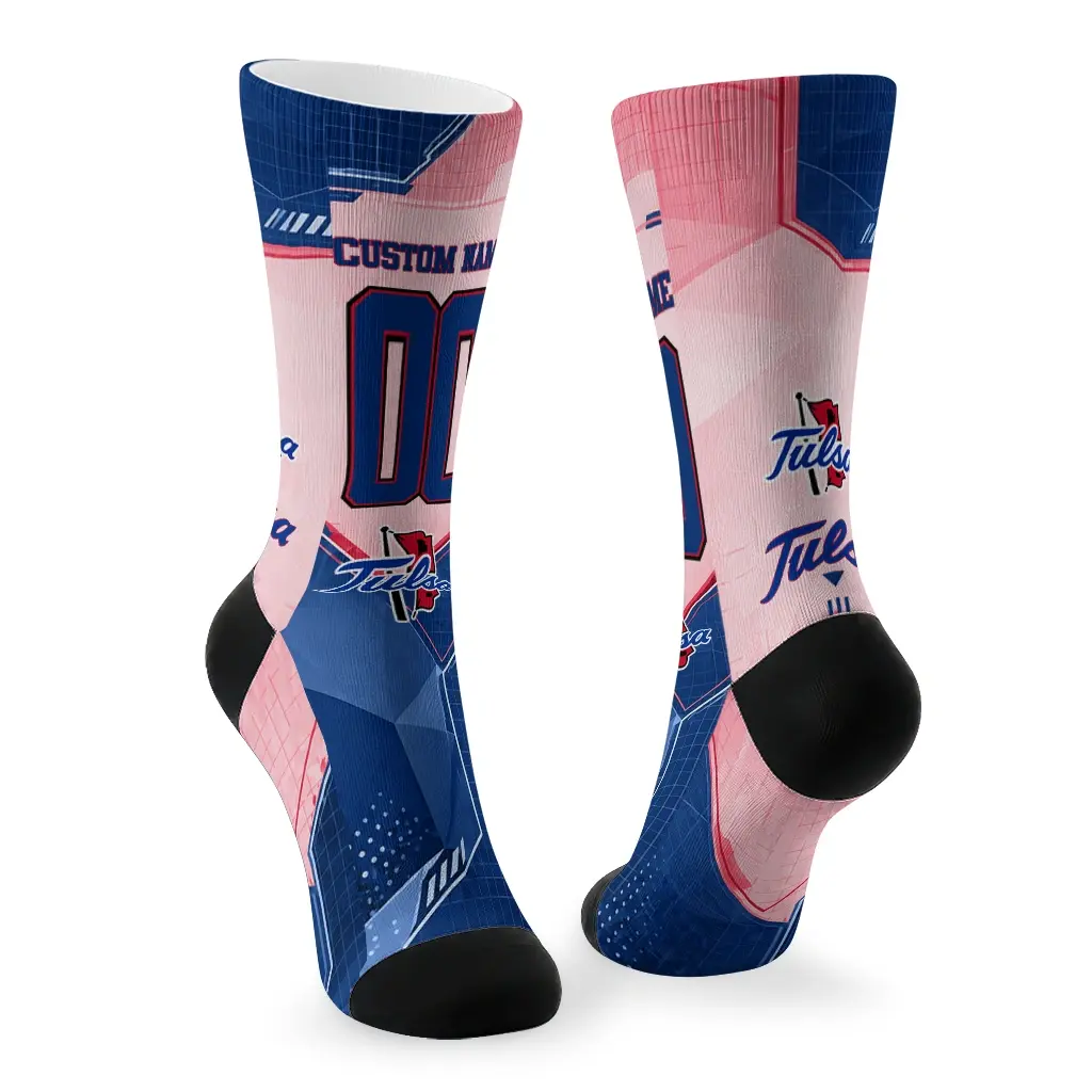 Tulsa Golden Hurricane Socks Custom Geometric Tech Blue Fashion Forward Tulsa Golden Hurricane Socks Custom Geometric Tech Blue Fashion Forward