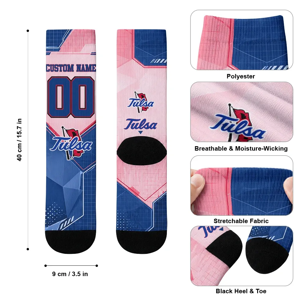 Tulsa Golden Hurricane Socks Custom Geometric Tech Blue High Quality Tulsa Golden Hurricane Socks Custom Geometric Tech Blue High Quality