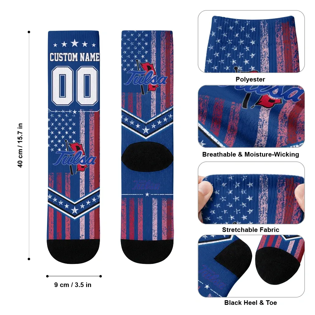 Tulsa Golden Hurricane Socks Custom Star Stripes Blue White High Quality Tulsa Golden Hurricane Socks Custom Star Stripes Blue White High Quality