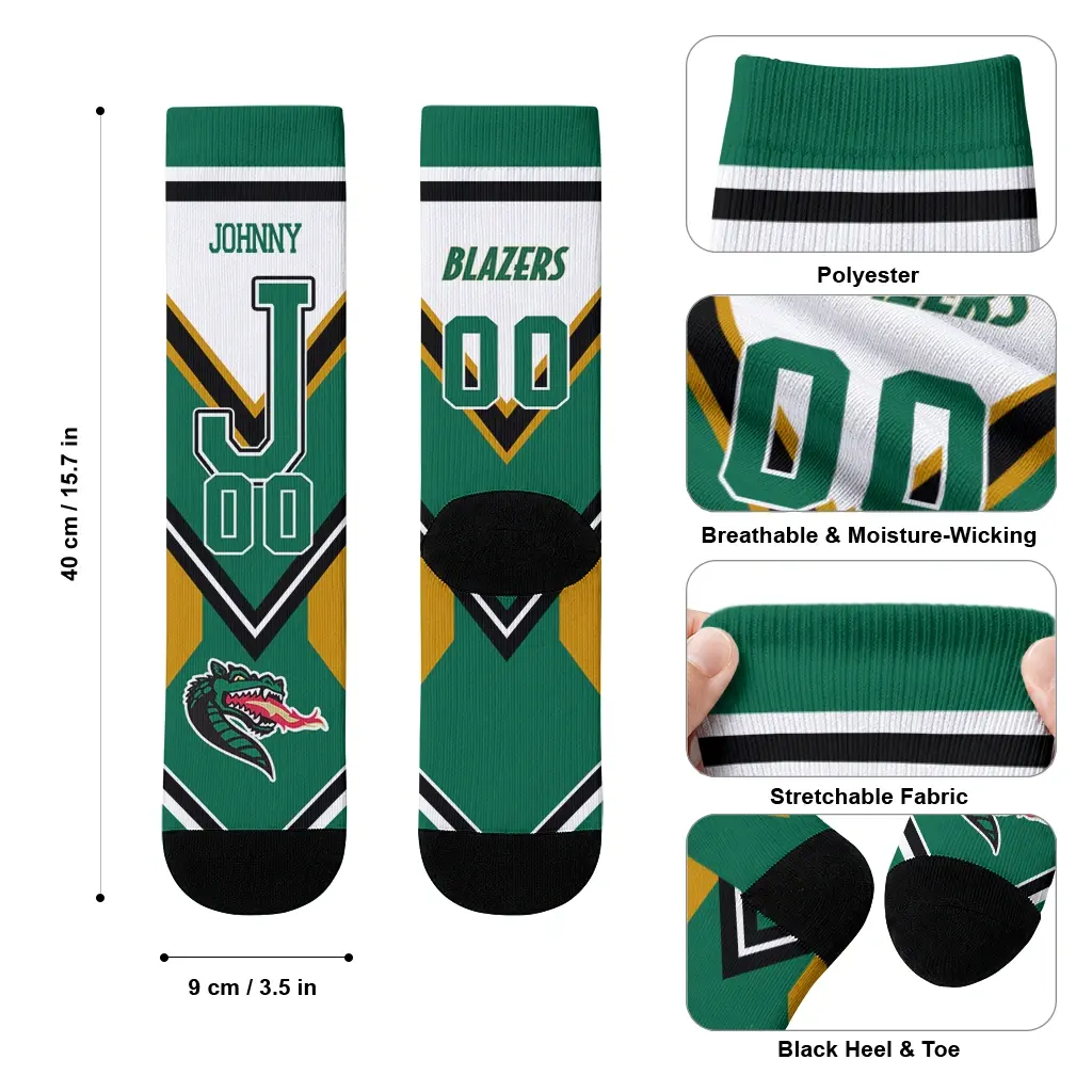 Uab Blazers Socks Personalized Arrow Blocks Green High Quality Uab Blazers Socks Personalized Arrow Blocks Green High Quality