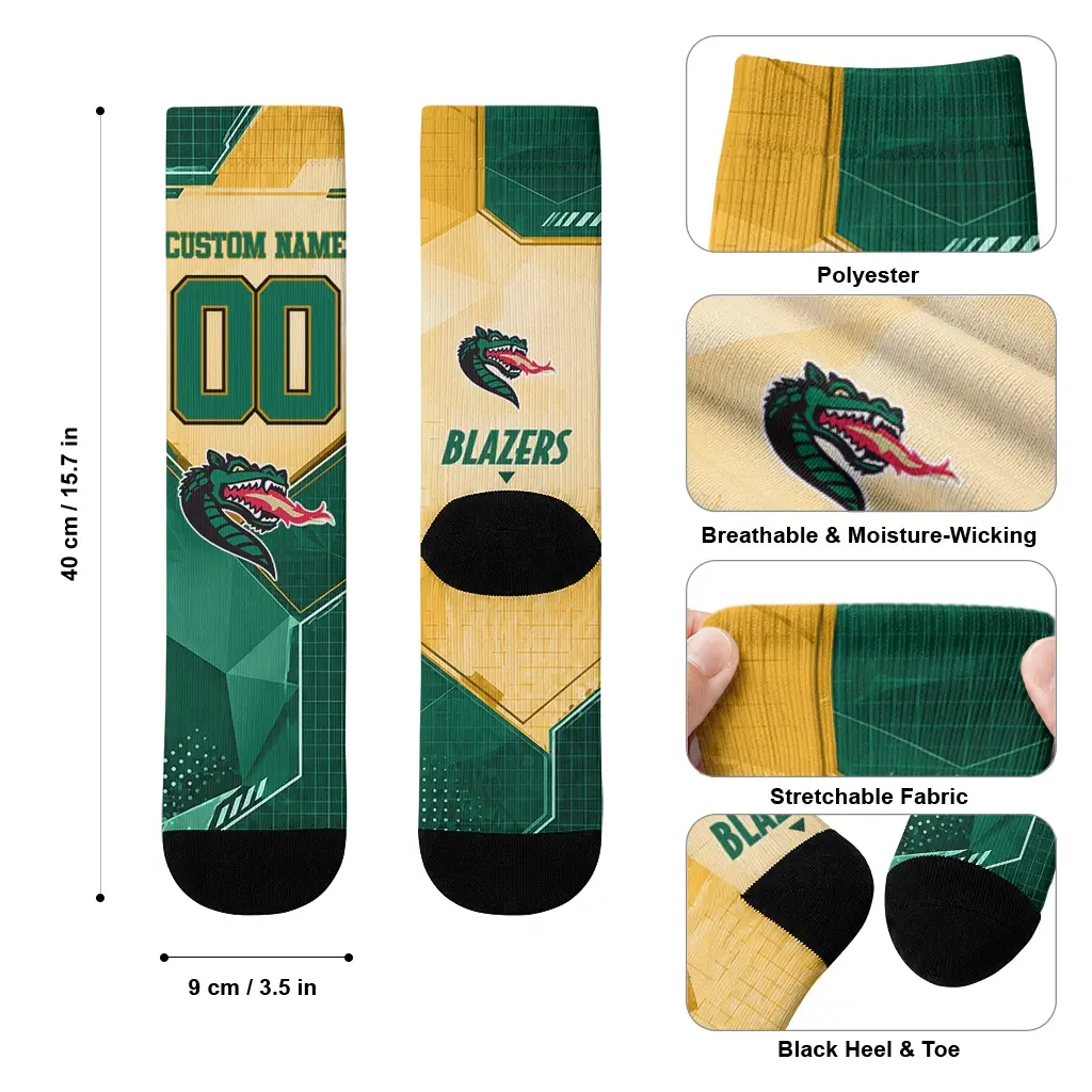Uab Blazers Socks Personalized Geometric Tech Green High Quality Uab Blazers Socks Personalized Geometric Tech Green High Quality