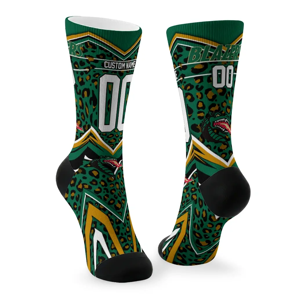 Uab Blazers Socks Personalized Leopard Print Green Black Fashion Forward Uab Blazers Socks Personalized Leopard Print Green Black Fashion Forward