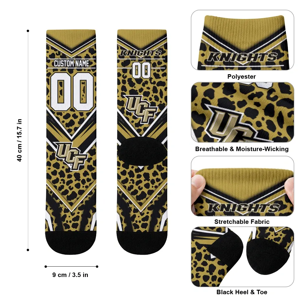 Ucf Knights Socks Custom Leopard Print Gold Black High Quality Ucf Knights Socks Custom Leopard Print Gold Black High Quality