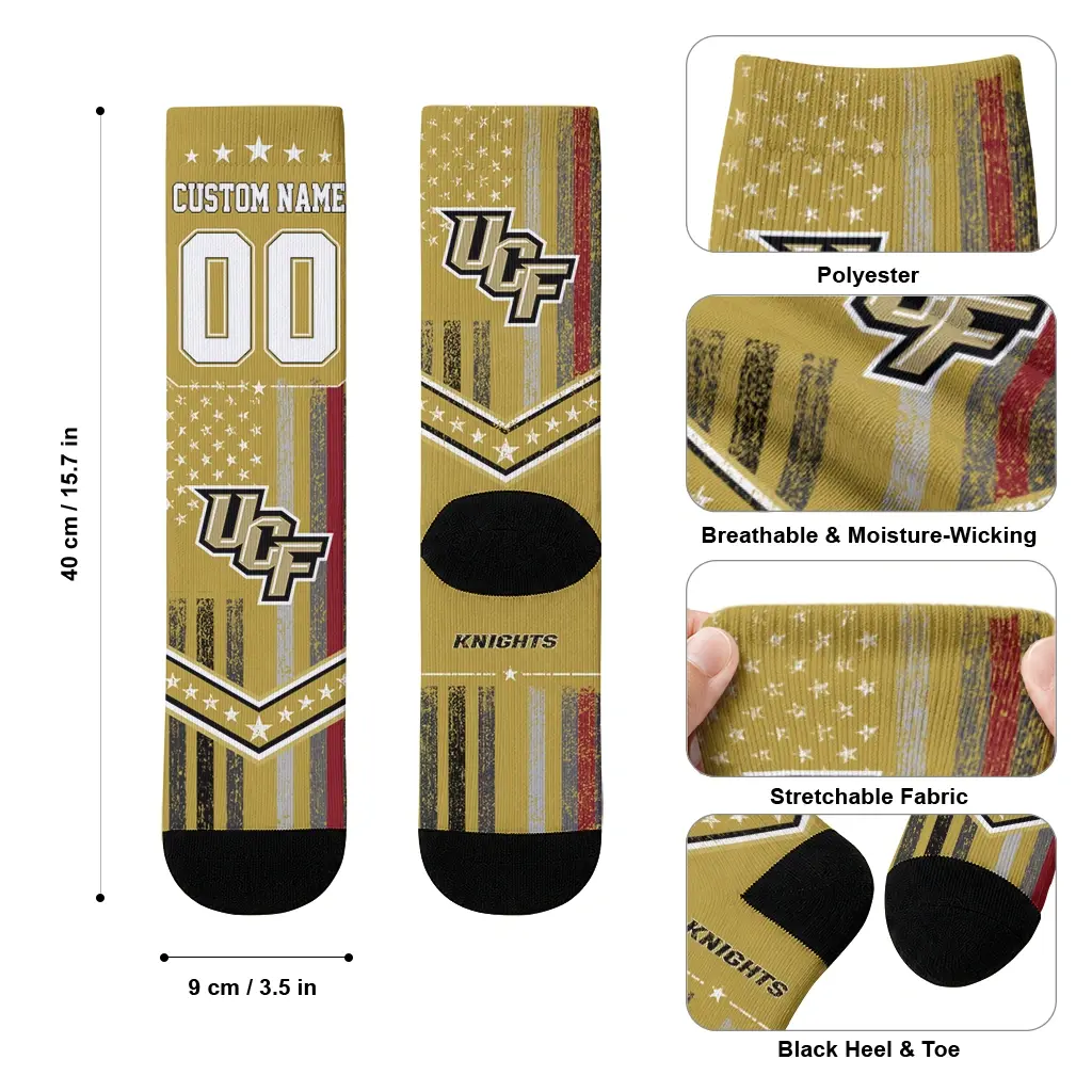 Ucf Knights Socks Custom Star Stripes Gold White High Quality Ucf Knights Socks Custom Star Stripes Gold White High Quality