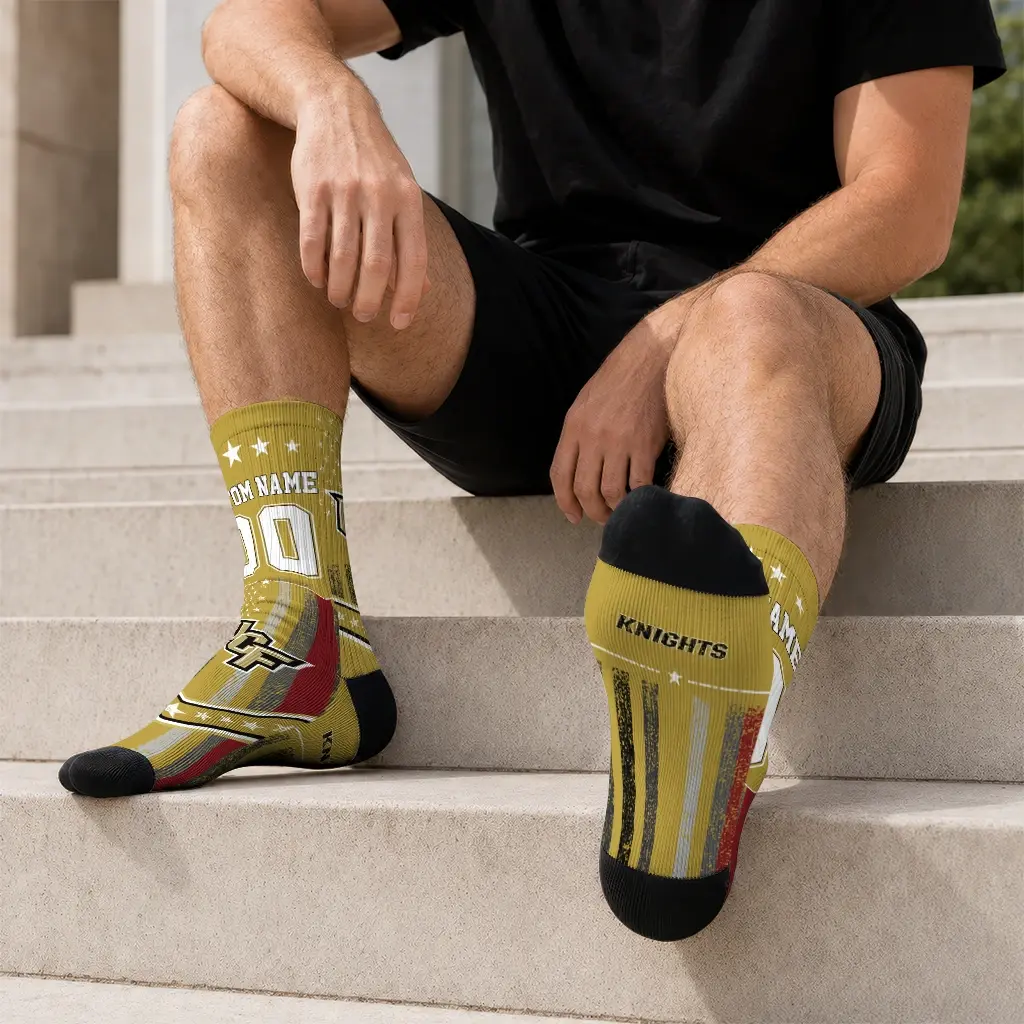 Ucf Knights Socks Custom Star Stripes Gold White Latest Model Ucf Knights Socks Custom Star Stripes Gold White Latest Model