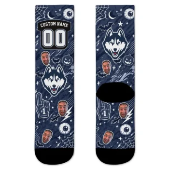 Uconn Huskies Socks Custom Scattered Icons Blue Best Selling