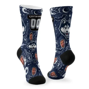 Uconn Huskies Socks Custom Scattered Icons Blue Fashion Forward