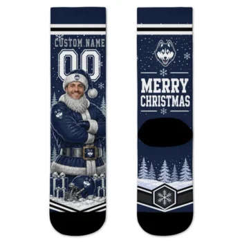 Uconn Huskies Socks Custom Snowy Scene Blue White Best Selling