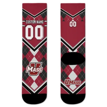 Umass Minutemen Socks Customized Argyle Pattern Red Best Selling