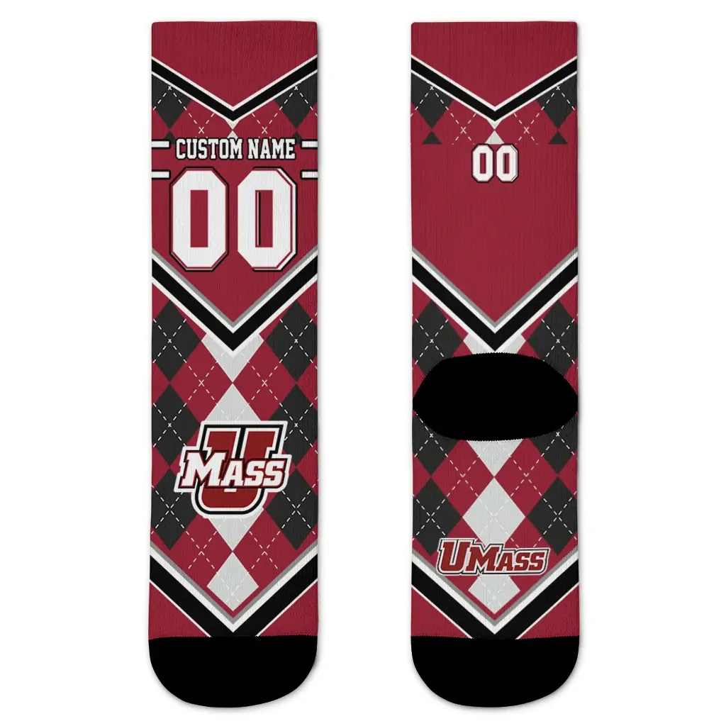 Umass Minutemen Socks Customized Argyle Pattern Red Best Selling Umass Minutemen Socks Customized Argyle Pattern Red Best Selling