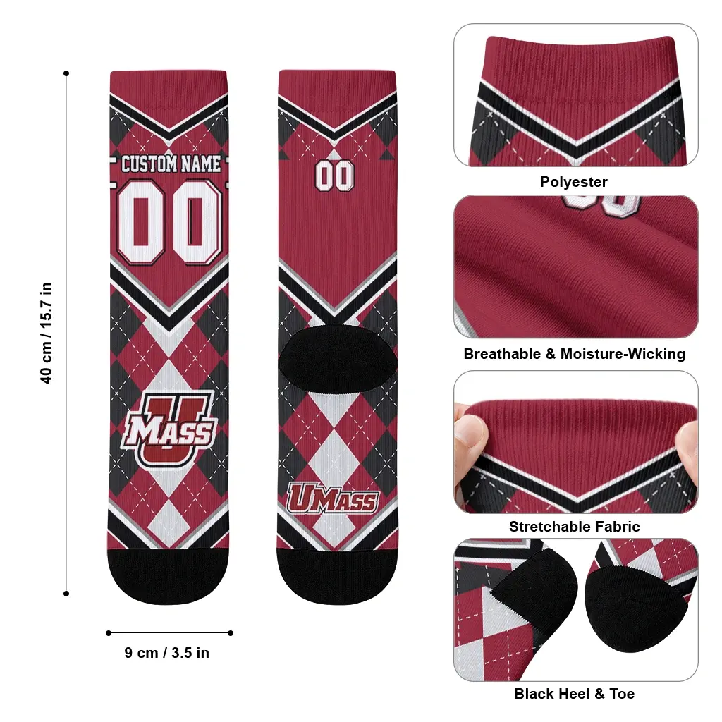 Umass Minutemen Socks Customized Argyle Pattern Red High Quality Umass Minutemen Socks Customized Argyle Pattern Red High Quality