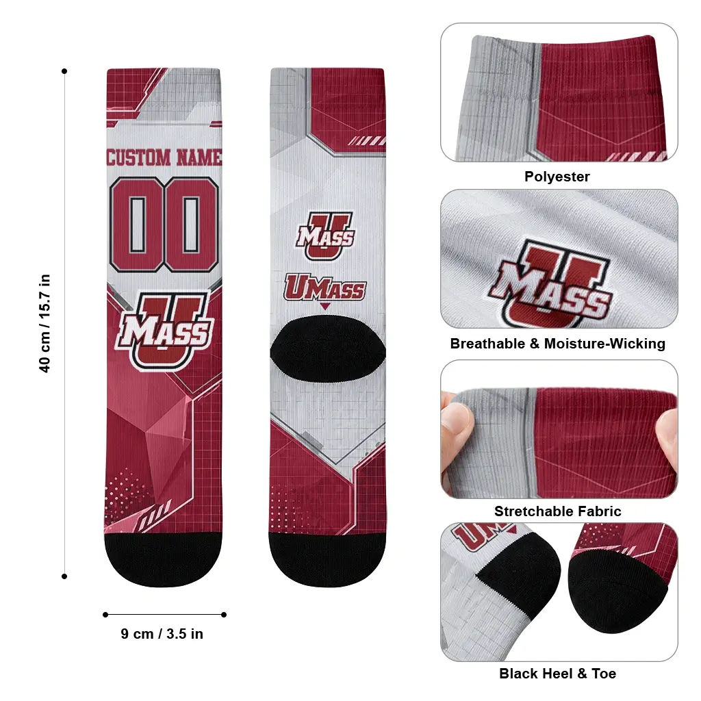 Umass Minutemen Socks Customized Geometric Tech Red High Quality Umass Minutemen Socks Customized Geometric Tech Red High Quality