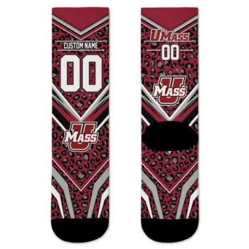 Umass Minutemen Socks Customized Leopard Print Red Black Best Selling