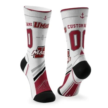 Umass Minutemen Socks Customized Nautical Icons Red White Fashion Forward