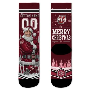 Umass Minutemen Socks Customized Snowy Scene Red White Best Selling